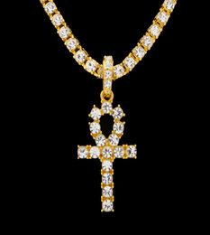 Nouvelle arrivée égyptienne Ankh clé de vie pendentif collier couleur or argent avec strass bling mode vintage hip hop bijoux 2102507