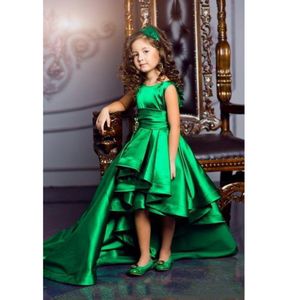 Nouvelle arrivée Emerald Green Girls Pageant Robes High Low Princess Flower Girls Robes For Weddings Lovely Kids Communion robe 250h