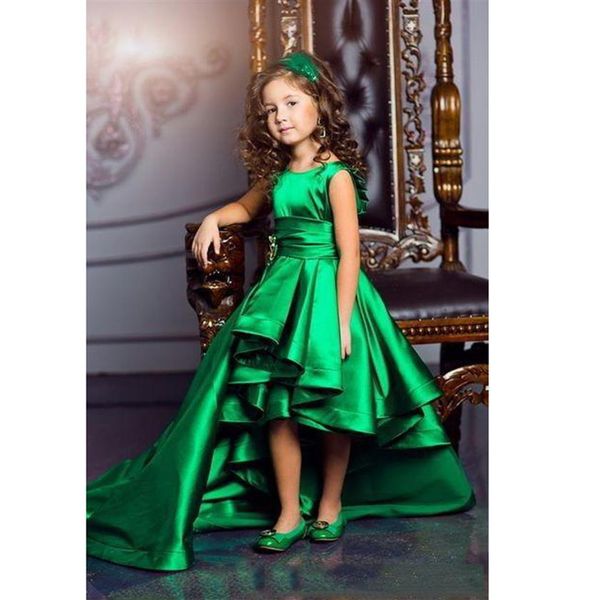 Nouvelle Arrivée Vert Émeraude Filles Pageant Robes Haute Basse Princesse Fleur Filles Robes Pour Les Mariages Belle Enfants Communion Dress176q