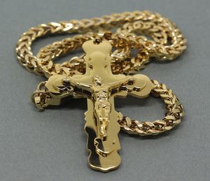 Nouvelle arrivée Fashion Gold Color Jesus Christ Crucifix Pendant en acier inoxydable Collier 22 