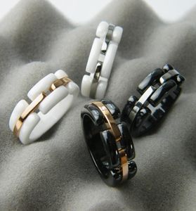 Nieuwe collectie mode dame 316 titanium staal zwart wit keramiek bruiloft verloving 18K vergulde smalle ringen maat6119976993