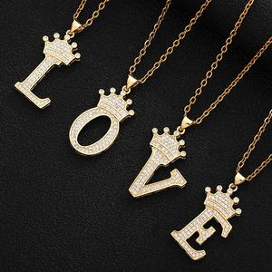 Nouveauté mode dame initiales lettres 26 Alphabet pendentifs charme couronne impériale collier en acier inoxydable majuscule A-Z bijoux cristal diamant cz pierres