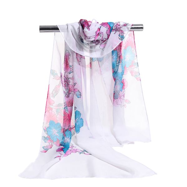 Nouveauté mode femmes écharpe fleur imprimé mousseline de soie foulards minces longs châles automne et hiver hijab enveloppe plage couverture