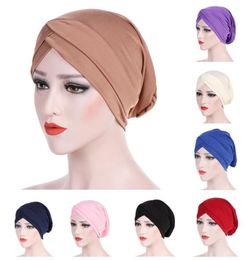 Nieuwe aankomst Fashion Women Polyester Muslim Stretch Turban Hat Chemo Cap Haarverlies Hoofd Scarf Wrap Cap Hoge kwaliteit 311511444