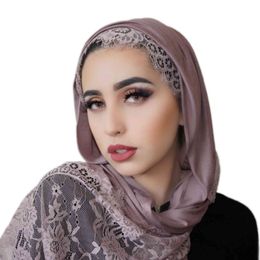 Nieuwe aankomst mode vrouwen zachte stretchy sluier effen islamitische hijabs katoen premium jersey kant hijab sjaal