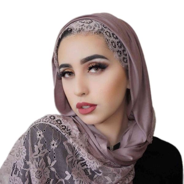 Nouvelle arrivée mode femmes doux voile extensible plaine islamique hijabs coton premium jersey dentelle hijab écharpe