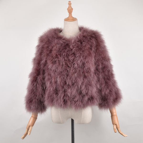 Nouveauté femme top vente mode réel manteau de fourrure d'autruche femmes à la main nature dinde veste de fourrure