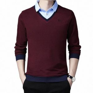 Nouveauté Fi Polo Homme Vin Rouge Automne et Printemps Faux Deux Vêtements Coréen Slim Chemise Polo Para Hombre L8yG #