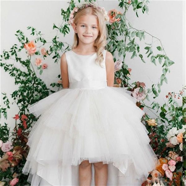 Nueva llegada vestidos de niña de las flores para la boda Lovely Little Girl Kid Child Dress Short Front Long Back Party Pageant Comunión Dress331y