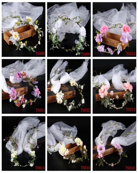 Nouvelle arrivée fleur casque mariage fleur bandeau avec voile blanc couronne fleur couronne à la main mariée mariage cheveux accessoires 7808932
