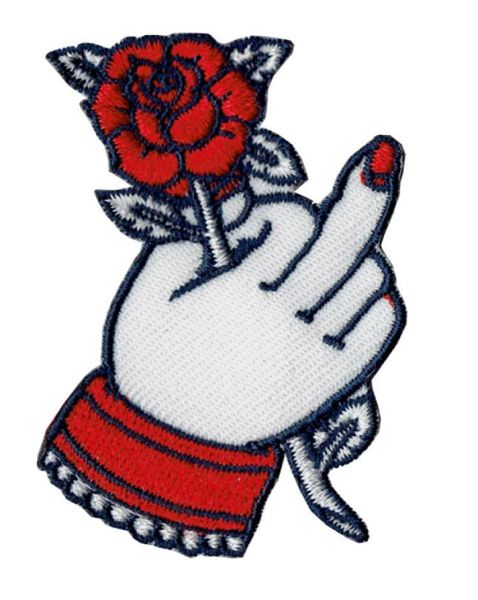 Nueva llegada Flor Rosa en manos Elizabeth Hierro bordado en coser camisas Parche Ropa Insignias de tela Parche de costura Emblema Fr7352535
