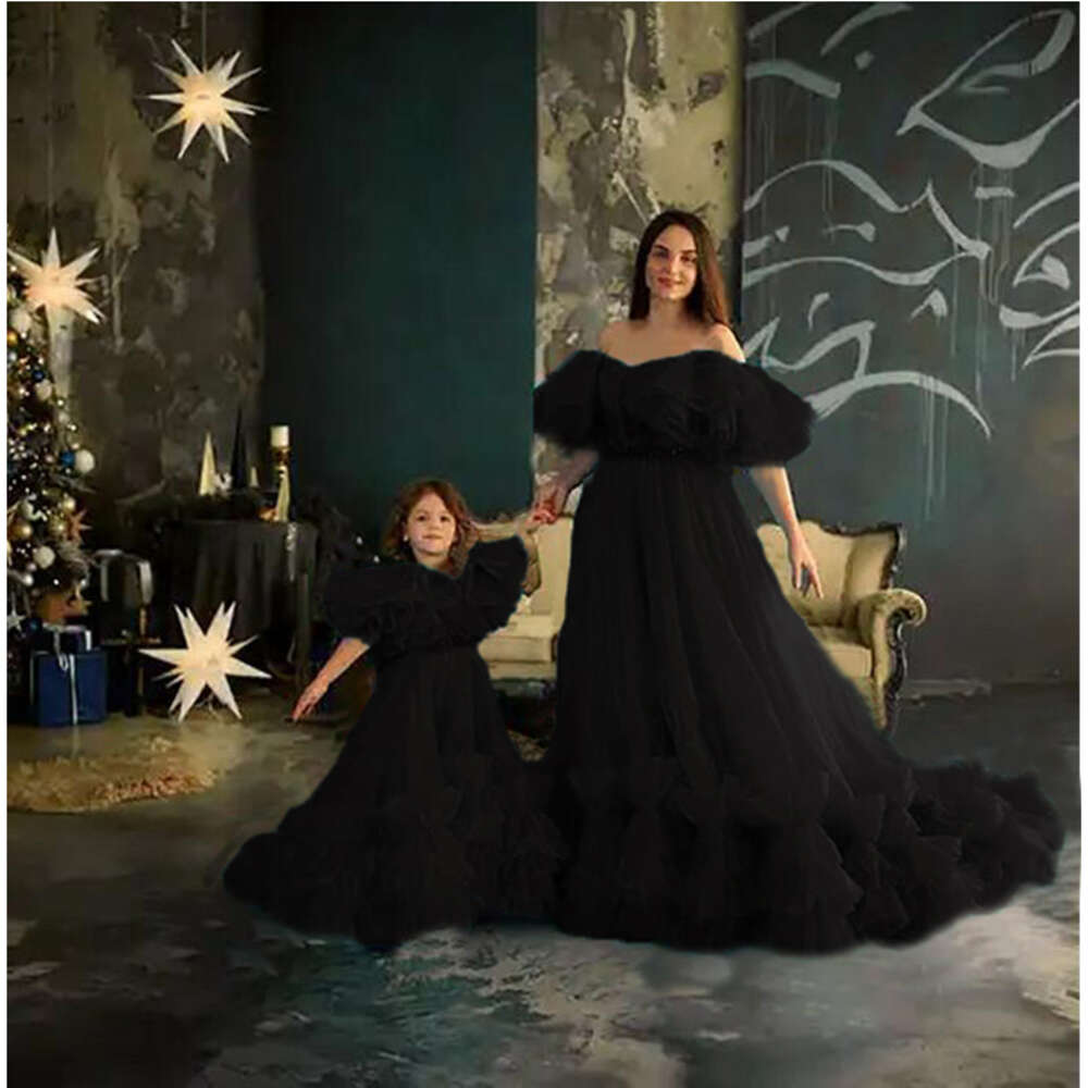 New Arrival Fluffy Dresses Ruffles With Train Plus Size For Photo Shoot Mom and Daughter Tulle Evening Dress