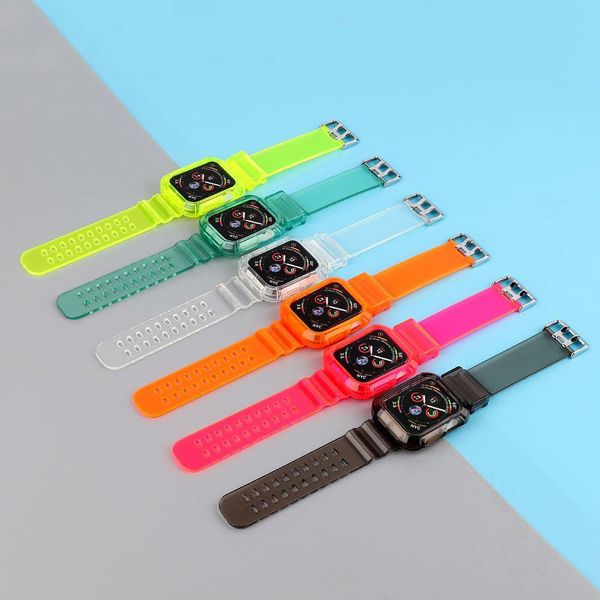Bracelet de montre en TPU couleur fluorescente, plus boîtier de protection, 38 40 42 44 mm, pour iWatch 1 2 3 4 5, nouvel arrivage