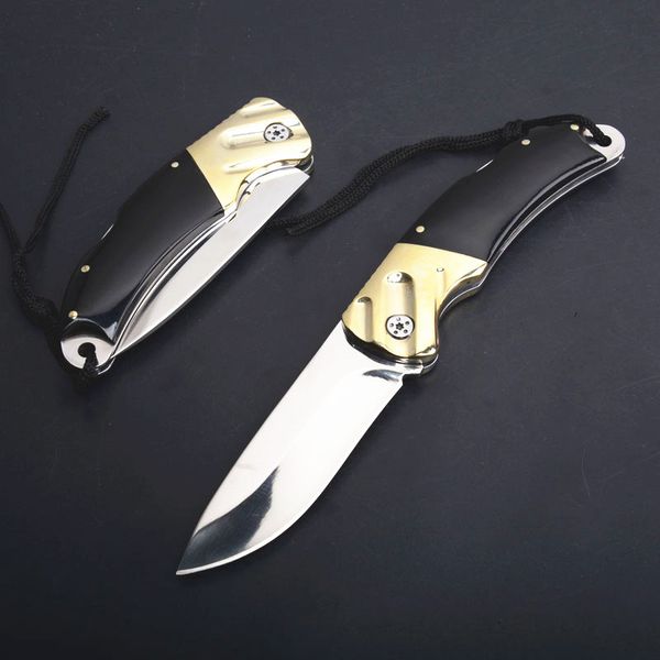 Cuchillo plegable de nueva llegada 440C Espejo polaco Hoja de punto de caída Cabeza de cobre + Mango de cuerno de vaca EDC Cuchillos de regalo de bolsillo