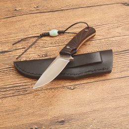 Nueva llegada G2379 Cuchillo recto de supervivencia 7Cr13Mov Punto de caída Hoja de acabado satinado Mango de ébano de espiga completa Cuchillos de hoja fija de caza para acampar al aire libre