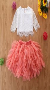 Nieuwe collectie meisjeskleding set kinderen kanten top met pluizige tutu rok kleding formele meisjes pak 2 stuks outfit4539898