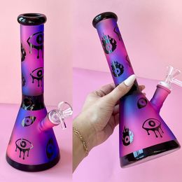 10 inch lang zand blasten Glas Hookahs Purple Rainbow Beaker Bong Bubbler met ogen koppelige tabaksrookpijpolie Rigs waterpijpen met downstem 14 mm gewricht