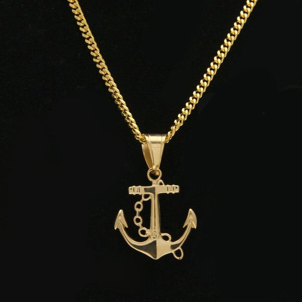 Nouvelle Arrivée Plaqué Or Ancre Pendentif Collier Hip Hop En Acier Inoxydable À La Mode Hommes Punk Marine Style Charme Pendentif Collier