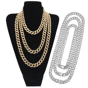 Nouvelle arrivée plaqué or Bling diamant Hiphop hommes chaîne à maillons cubains collier 15mm bordure longue chaînes ras du cou rappeur bijoux cadeaux pour hommes gars