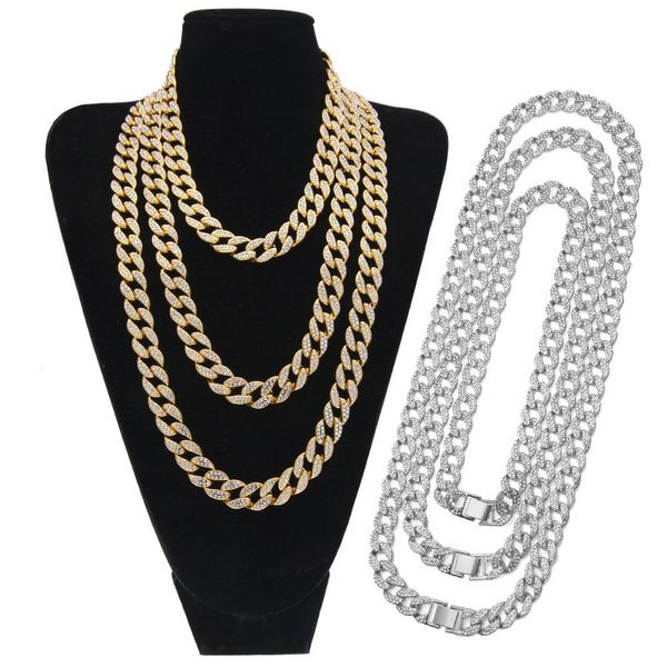 Nueva llegada chapado en oro Bling Diamond Hiphop para hombre collar de cadena de eslabones cubanos 15 mm encintado largo gargantilla cadenas rapero joyería regalos para hombres chicos