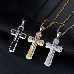 Nouveauté plaqué or Hip Hop en acier inoxydable chrétien jésus bijoux collier croix pour hommes