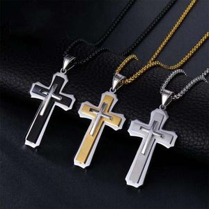 Nieuwe collectie vergulde hiphop roestvrijstalen christelijke Jezus sieraden heren kruisketting