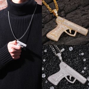 Nouvelle Arrivée Plaqué Or Hommes Bling Diamant Pistolet Collier Bijoux Glacé Cubique Zircone Hip Hop Punk Rock Rappeur Bijoux Cadeaux pour Les Gars