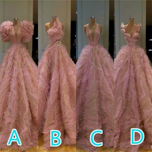 Nieuwe Collectie Prachtige Lange Mouw Avondjurken Roze Puffy Sexy Prom Dress Tulle Formele Avondjurken Robe de Soiree Custom Made