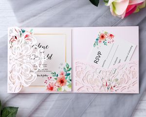 Cartes d'invitation de fiançailles de mariage/anniversaire/obtention de diplôme | Magnifique papier à rayures roses