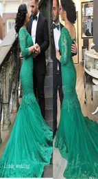 Nieuwe collectie groene kleur avondjurk Arabische Dubai zeemeermin V-hals vloerlengte lange mouwen Mother039s jurk feestjurk Plus S4767994
