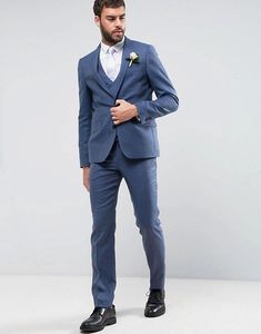 Nouveauté garçons d'honneur pic revers marié Tuxedos bleu hommes costumes mariage/bal meilleur homme Blazer (veste + pantalon + gilet + cravate) M835