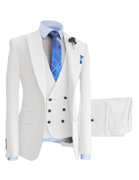 Nueva llegada Padrinos de boda Pico Solapa Novio Esmoquin Trajes de hombre blancos Boda / Baile de graduación / Cena Blazer de 3 piezas (chaqueta + Pantalones + Pajarita + Chaleco) Z73