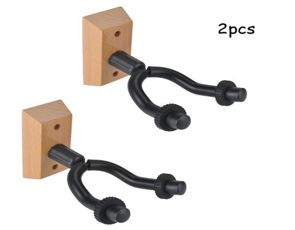 Nueva llegada soporte para guitarra ganchos para colgar en la pared con Base de madera 2 uds Black1565967