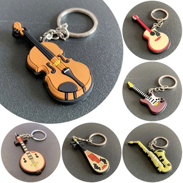 Nouveauté guitare porte-clés homme femmes Punk violon Instrument de musique Silicone pendentif porte-clés porte-amis cadeaux sac bijoux