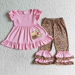 Nouvelle arrivée Halloween Girls Vêtements Pumpkin broderie Boutique Baby Girl Clothes Pink Top Flower Imprimer Pantalons à volants