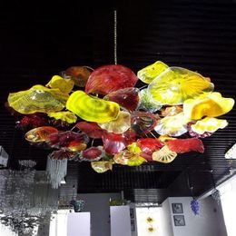 Nouvelle arrivée soufflé à la main en verre plafond éclairage art décoratif fleur lustre lumière italienne plaques de verre de Murano pendentif Chandelie229j