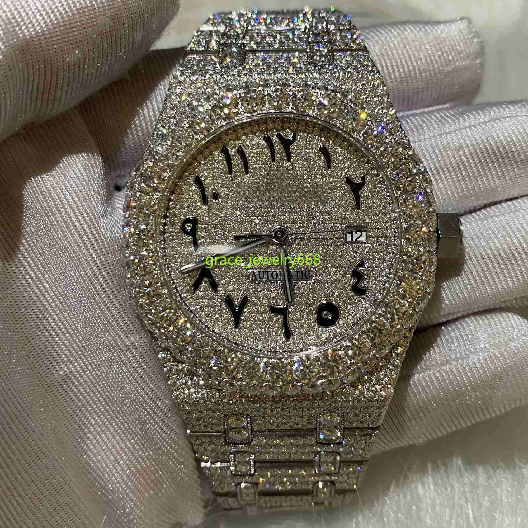 Nowa wysoka gatunek Hip Hop Diamond Hip Hip Iced Out Watch Moissanite Diamond Hurtowe luksusowe zegarek biżuteria mężczyźni kobiety