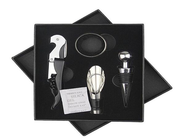 Nouveauté de haute qualité 4 pièces ensembles d'outils de vin ouvre-bouteille bouchon de vin en acier inoxydable Kit d'accessoires de vin cadeaux