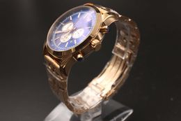 Nouvelle arrivée de haute qualité marque montre à quartz pour hommes classique cadran bleu boîtier en or rose squelette analogique bracelet en acier doré chronomètre numérique