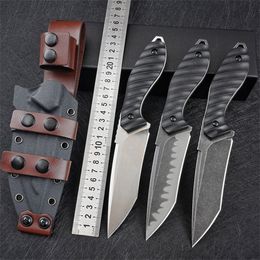 Nouvelle arrivée de haute qualité M2 Survival Couteau droit Z-wear Stone Wash / Satin Tanto Blade Full Tang Black G10 Poignée Couteaux à lame fixe avec cuir Kydex