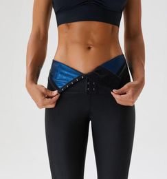 Nouveau pantalon de yoga à ceinture haute arrivée Sauna Sweatg Shaper pour la course de sports entraîne des femmes leggings bordés de film bleu S8852219