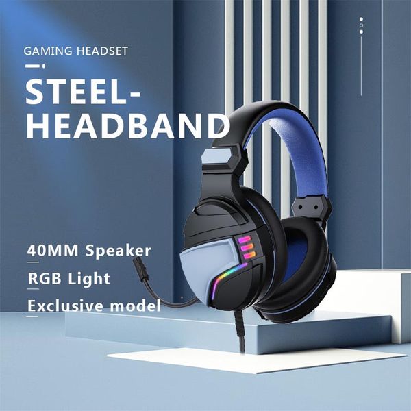 Auriculares para juegos RGB, auriculares para juegos, estéreo de graves, auriculares por encima de la cabeza, casco para PC, portátil, micrófono con cable, auriculares para ordenador PS4 Xbox