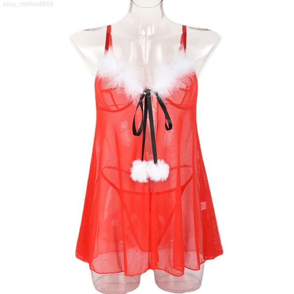 Nouveauté vente chaude femmes lingerie rouge avec sous-vêtements en string femmes sexy babydoll romantique transparent sous-vêtements de noël