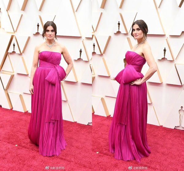 Nova chegada Idina Menzel 92º Oscar Awards Vestidos de noite no tapete vermelho sem alças plissados faixas até o chão vestido formal vestidos de noite