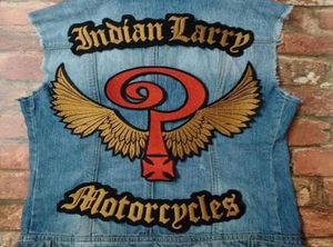 Nouvelle arrivée Indian Larrd Motorcycles grandes broderies de taille arrière sur le veste à mot de motte