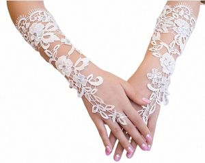 Nouvelle Arrivée Ivoire Gants De Mariée Dentelle Appliques Perlées Pas Cher Gants De Dentelle Fingerl Sexy Accessoires De Mariage Novia Gants De Mariée k8V6 #