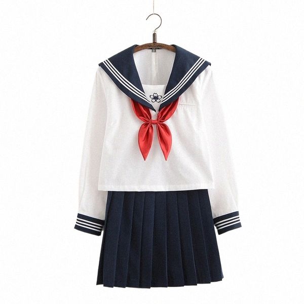 Nouvelle arrivée japonaise JK définit l'uniforme scolaire filles Sakura brodé automne lycée femmes nouveauté marin costumes uniformes XXL I2lz #