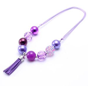 Nouveauté enfants fille couleur pourpre gland perles pendentifs collier fête d'anniversaire cadeau gros colliers bijoux cadeau de noël