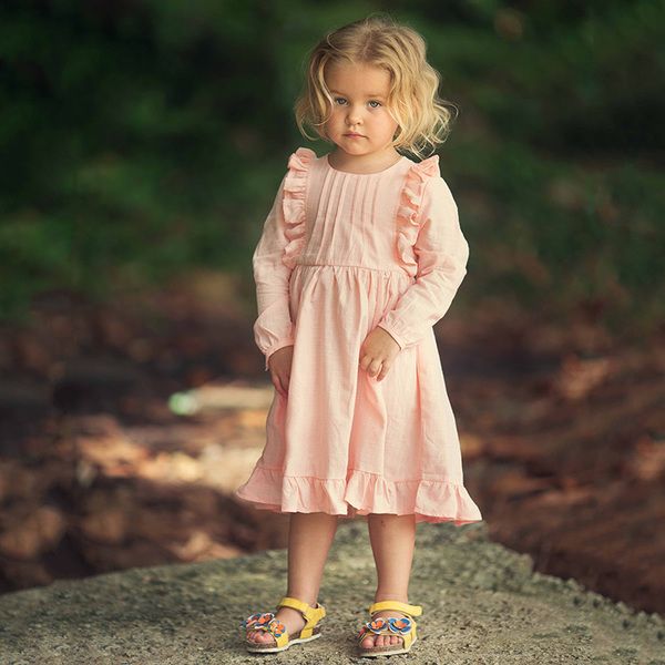 Nouvelle arrivée coréenne automne automne filles robe rose doux à manches longues enfants vêtements pour enfants décontracté robe de fête d'anniversaire Q0716