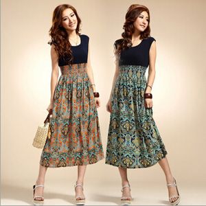 Dame bloemen jurken zomer bloem print bohemia stijl dames lange jurk mouwloze vest maxi jurk meisje